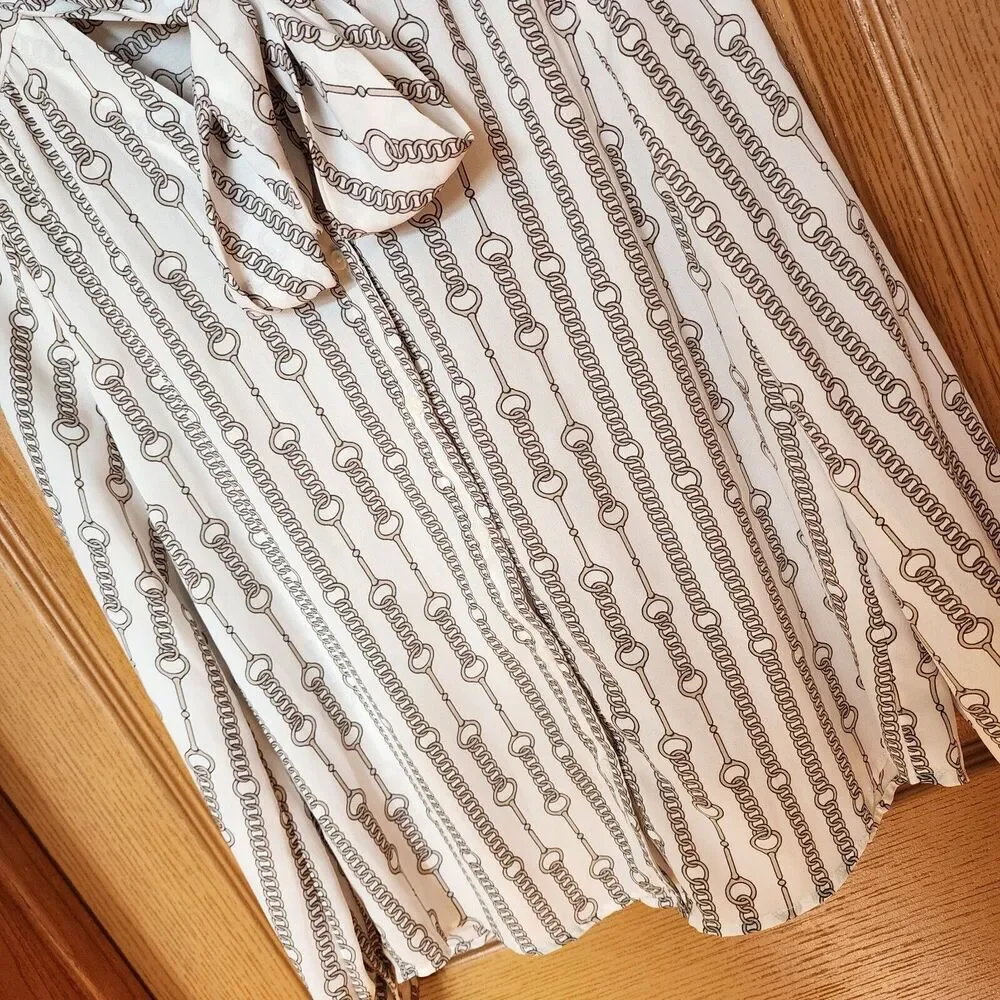 Banana Republic Chain Print Blouse Scarf‎ Tie Women's Size XS Black & White EUC - Picture 3 of 11